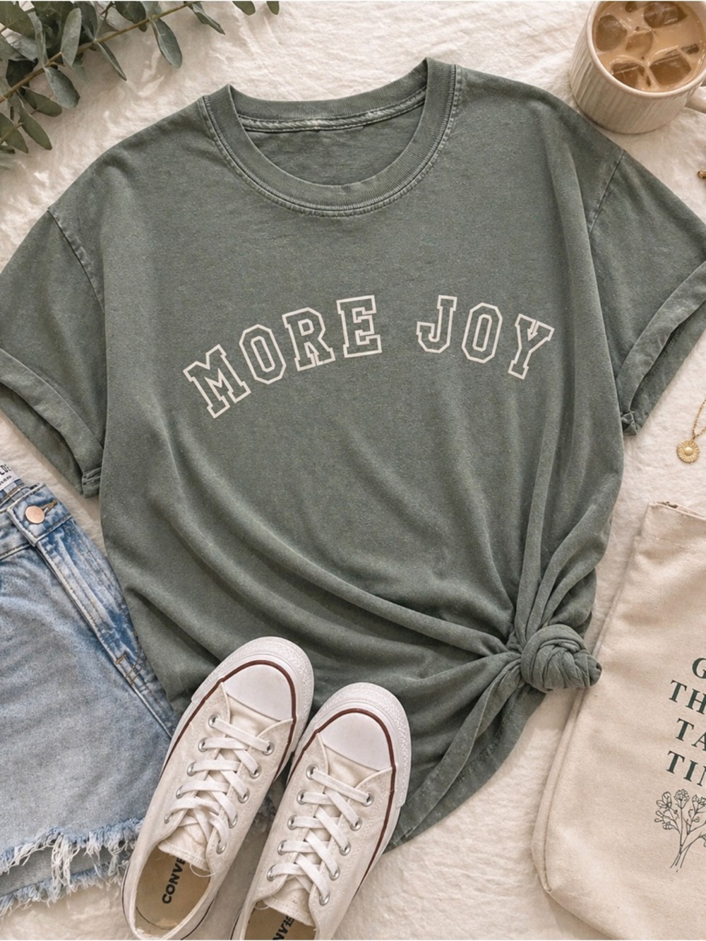 More Joy Graphic Tee in Faded Green